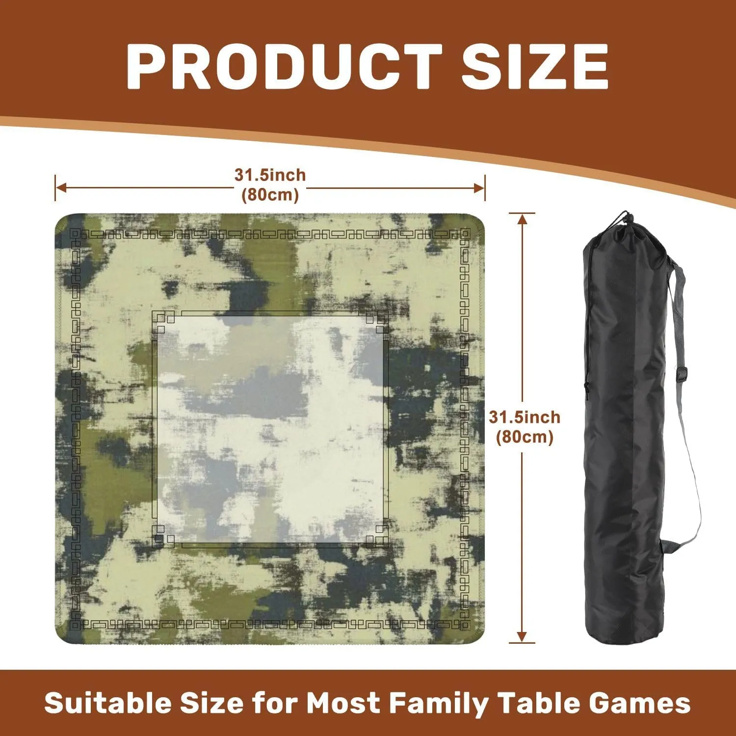 Mahjong Mat 31.5" x 31.5" Seamless Camouflage Green Camouflage for Hunting Fishing Non-Slip Noise Reduction Table Cover for Mahjong Dominoes Poker Card Board and Tile Games