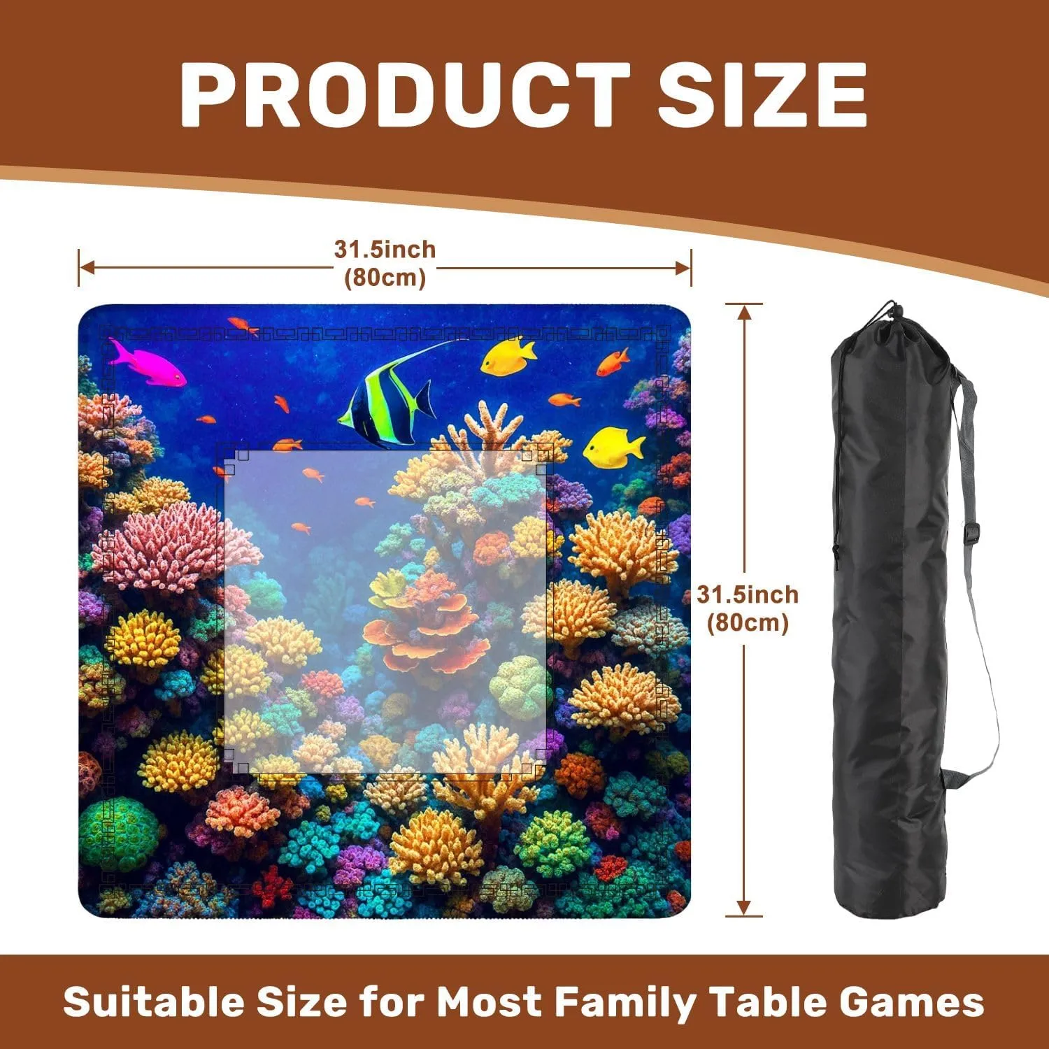 Mahjong Mat 31.5" x 31.5" Tropical Fish Non-Slip Noise Reduction Table Cover for Mahjong Dominoes Poker Card Board and Tile Games