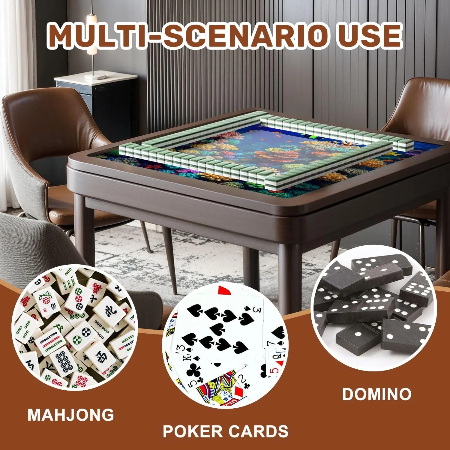 Mahjong Mat 31.5" x 31.5" Tropical Fish Non-Slip Noise Reduction Table Cover for Mahjong Dominoes Poker Card Board and Tile Games