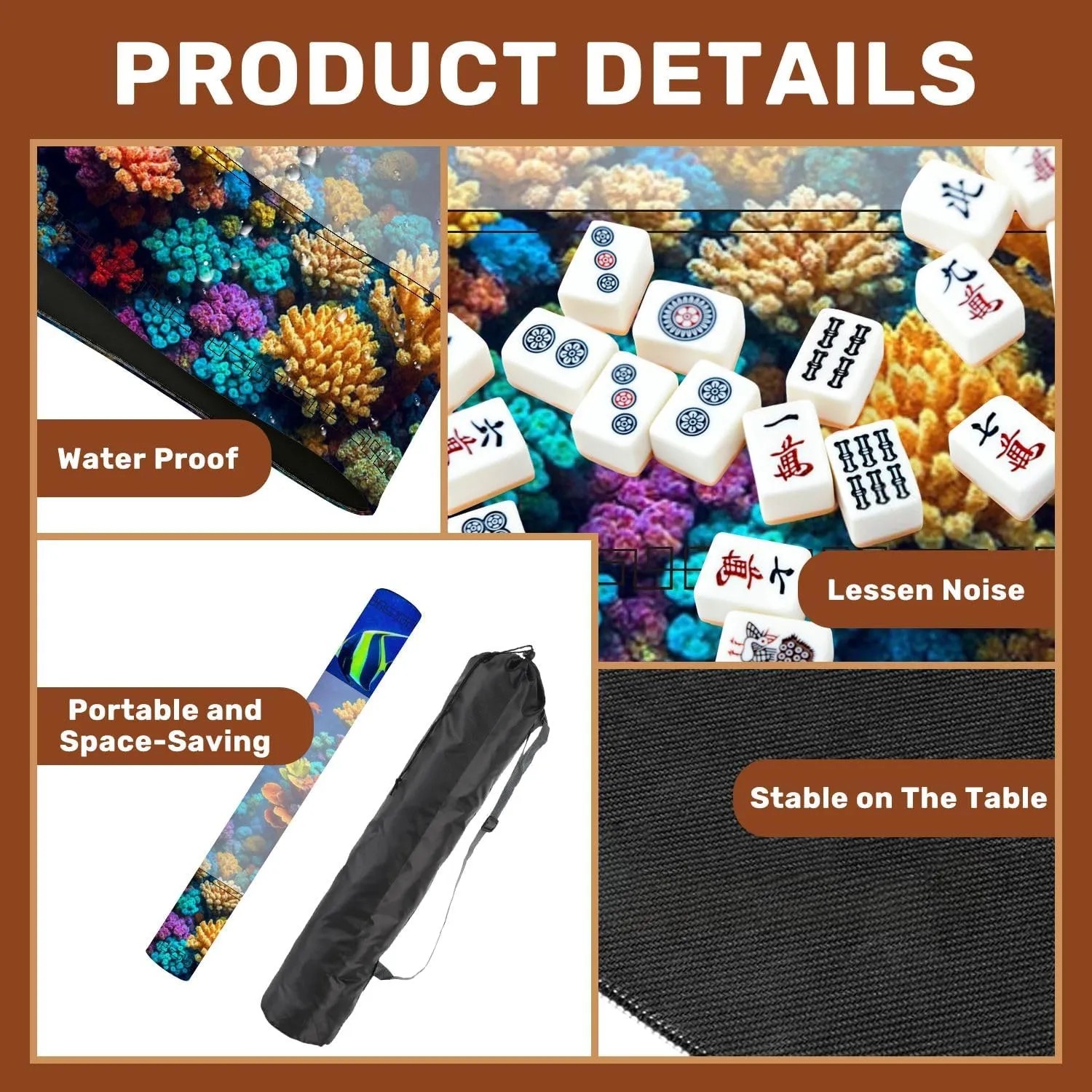 Mahjong Mat 31.5" x 31.5" Tropical Fish Non-Slip Noise Reduction Table Cover for Mahjong Dominoes Poker Card Board and Tile Games