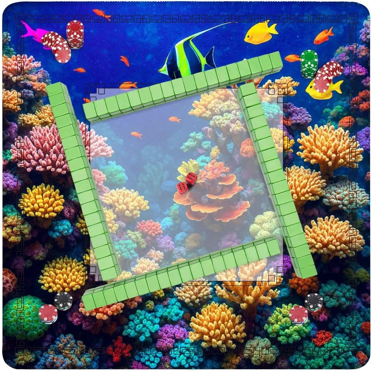 Mahjong Mat 31.5" x 31.5" Tropical Fish Non-Slip Noise Reduction Table Cover for Mahjong Dominoes Poker Card Board and Tile Games