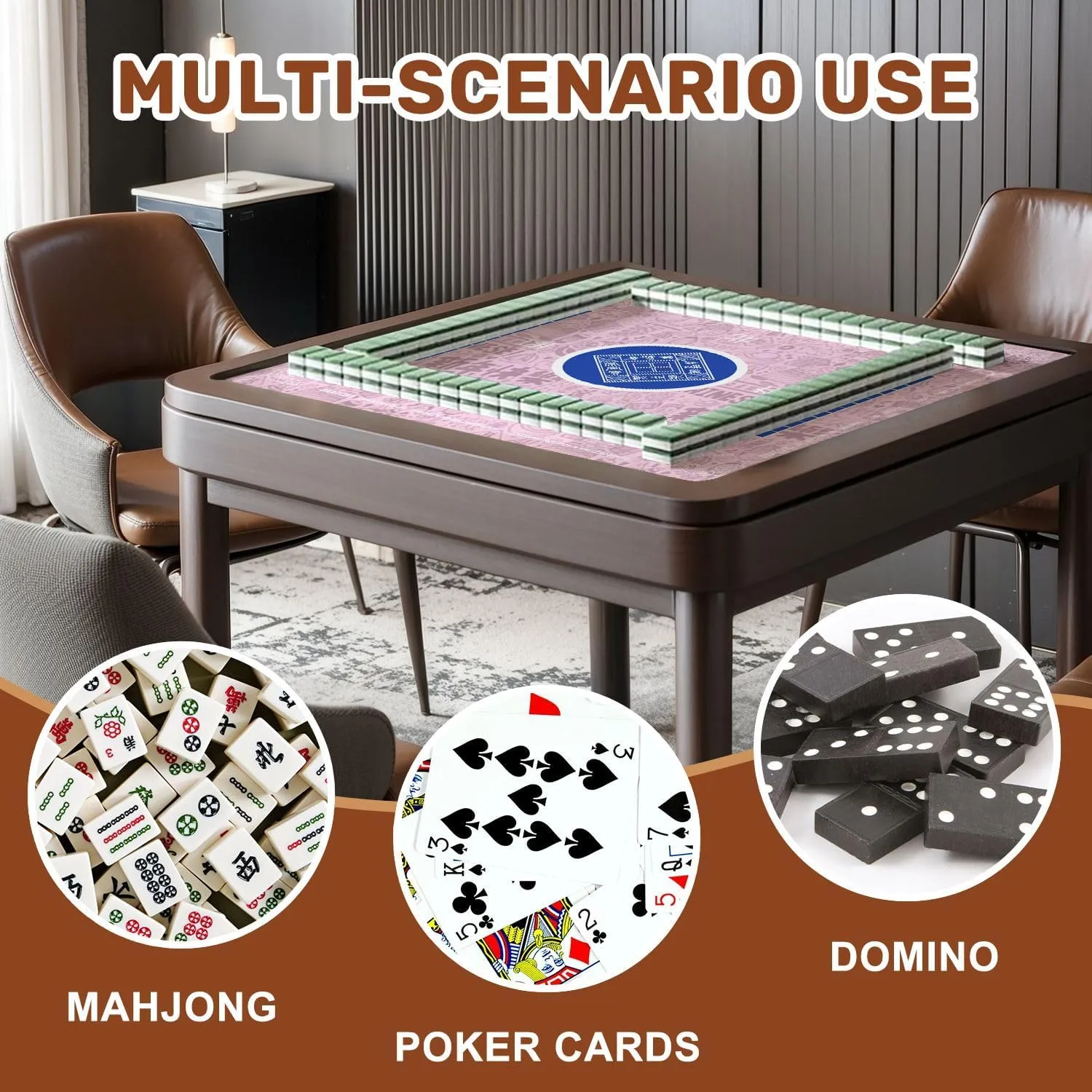 Mahjong Mat with Rules 31.5" x 31.5" Seamless Doodle Chinese New Year backgroundChinese Word Happy New Year Non-Slip Noise Reduction Table Cover for Mahjong Dominoes Poker Card Board and Tile Games