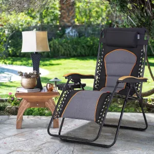 MAISON ARTS Oversized XXL Padded Zero Lounge Chair 30" Wide Seat Anti Gravity Lawn Chair Foldable Recliner w/Pillow & Cup Holder for Outdoor Camp Poolside Backyard Beach, Support 400LBS, Black