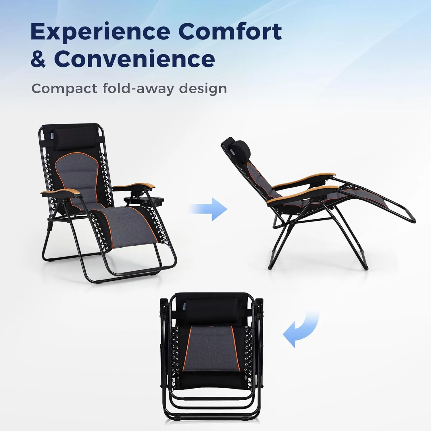 MAISON ARTS Oversized XXL Padded Zero Lounge Chair 30" Wide Seat Anti Gravity Lawn Chair Foldable Recliner w/Pillow & Cup Holder for Outdoor Camp Poolside Backyard Beach, Support 400LBS, Black