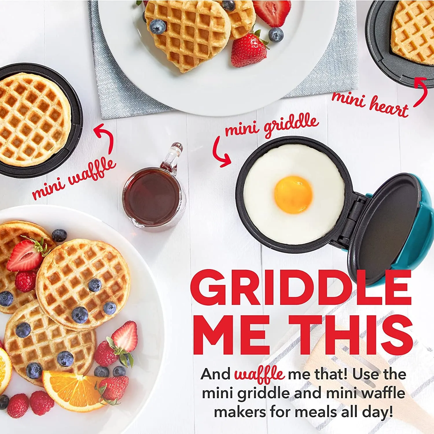 Maker Mini   New-year sale Heart-Shaped Waffle Mini Maker 3-Pack Mini Waffle Gift Mini Griddle Set, Maker Discounted shipping   Maker