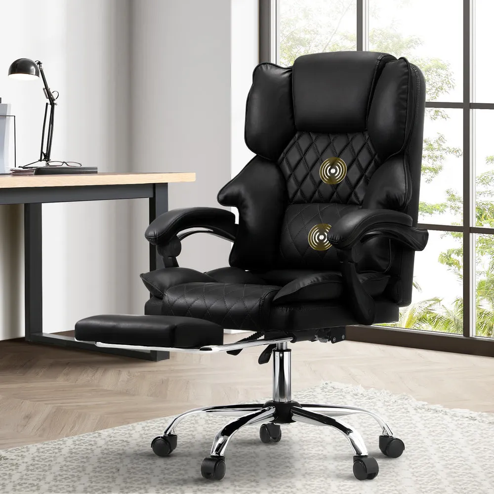 Massgae Office Chair Recliner Racing Computer Chairs PU Footrest Black
