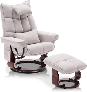 MCombo Swivel Recliner with Ottoman, TV Chair Sets with Vibration Massage, Ideal for Small Space, Living Room & Bedroom 4188 4605 (Brown Base, Beige)