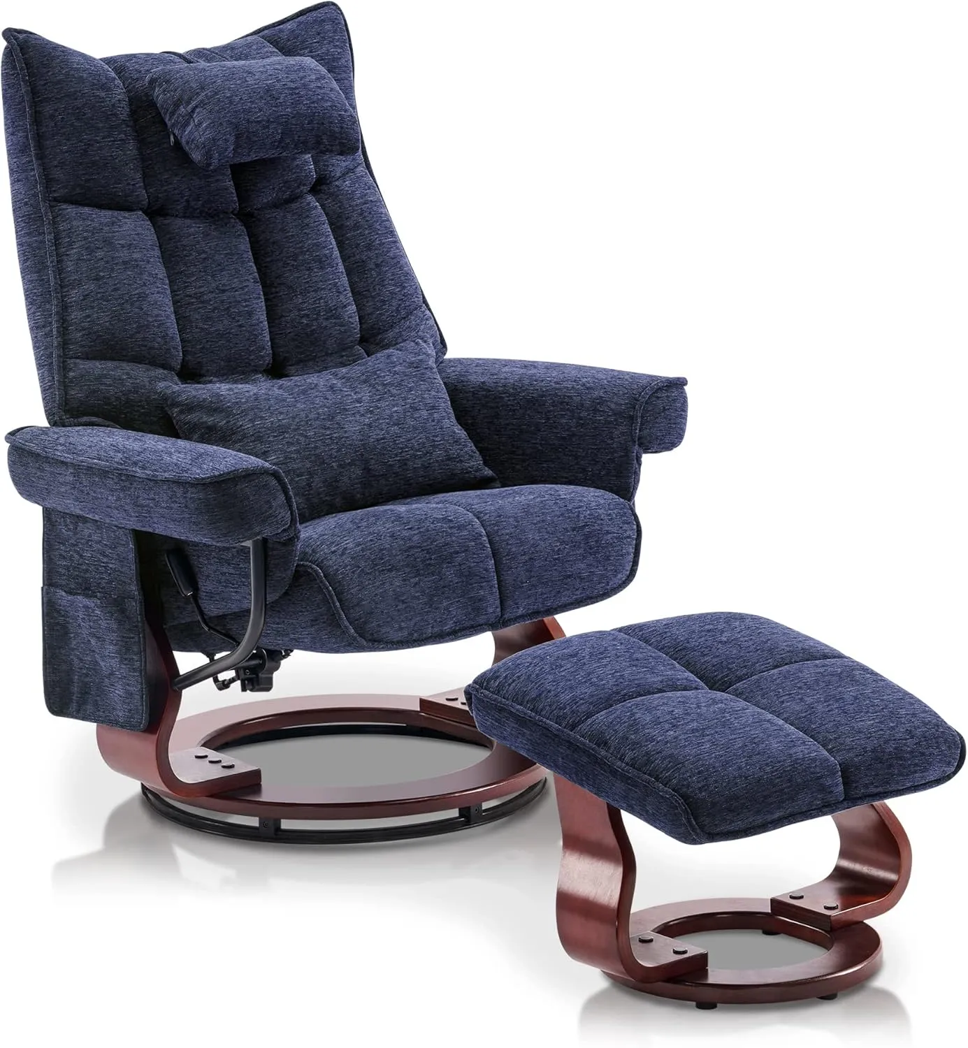 MCombo Swivel Recliner with Ottoman, TV Chair Sets with Vibration Massage, Ideal for Small Space, Living Room & Bedroom 4188 4605 (Brown Base, Blue)