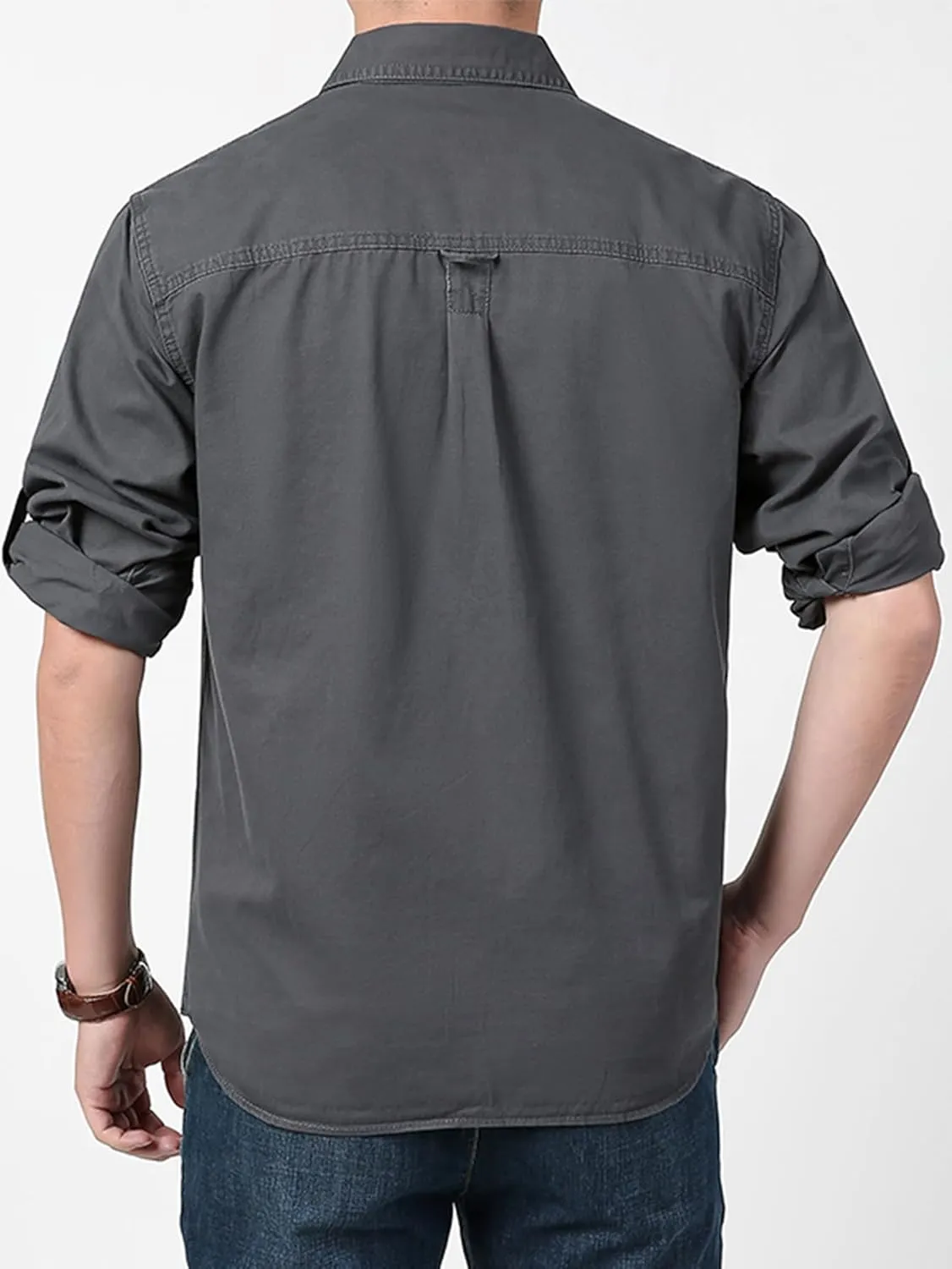 Men's Roll-Up Sleeve Cargo Work Shirts with Pockets