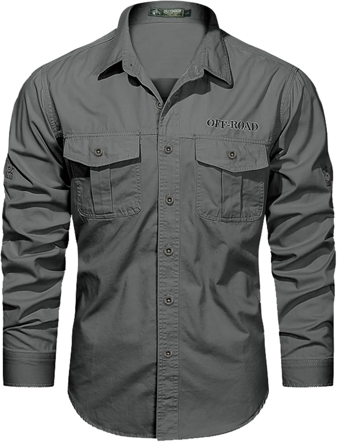 Men's Roll-Up Sleeve Cargo Work Shirts with Pockets