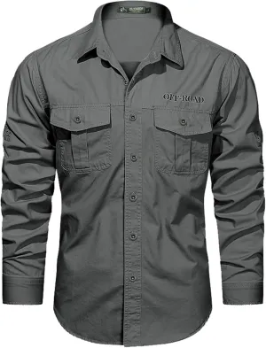 Men's Roll-Up Sleeve Cargo Work Shirts with Pockets