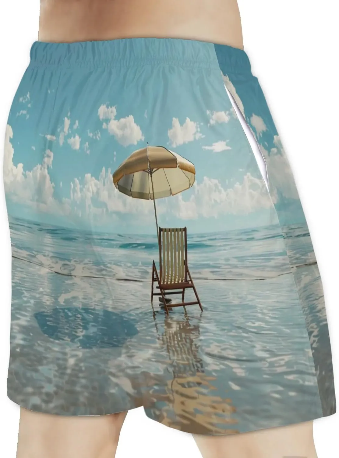 Mens Swim Trunks Chair Umbrella Quick Dry Board Shorts with Mesh Lining