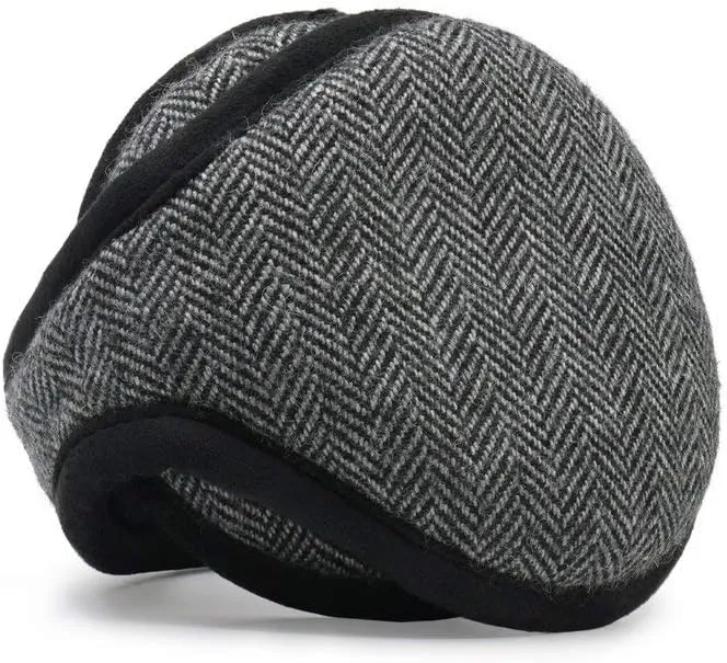 Men's Wool Behind-the-Head Ear Warmer (Gray/Black Herringbone)