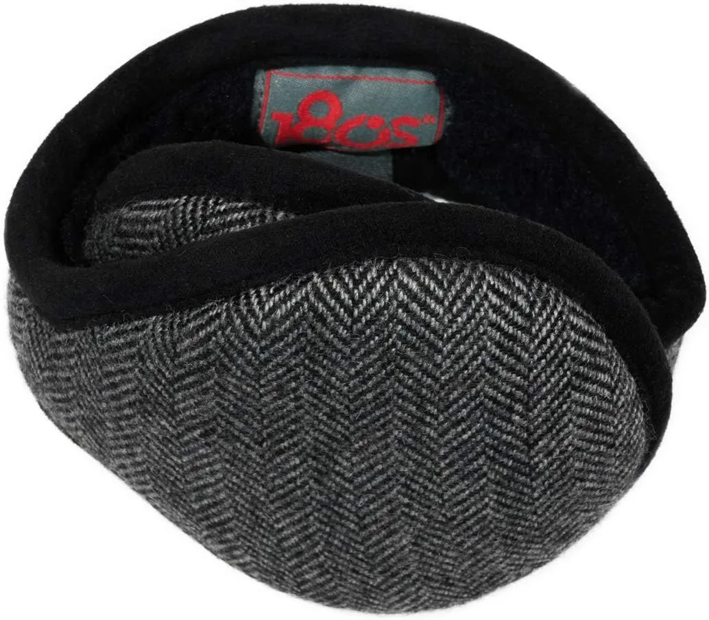 Men's Wool Behind-the-Head Ear Warmer (Gray/Black Herringbone)