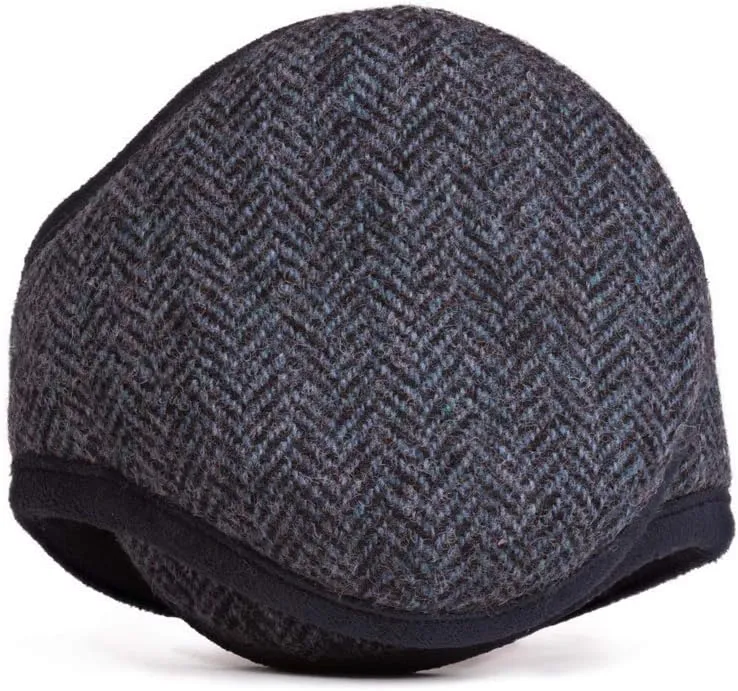 Men's Wool Behind-the-Head Ear Warmer (Navy Herringbone)