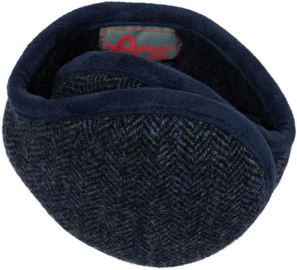 Men's Wool Behind-the-Head Ear Warmer (Navy Herringbone)