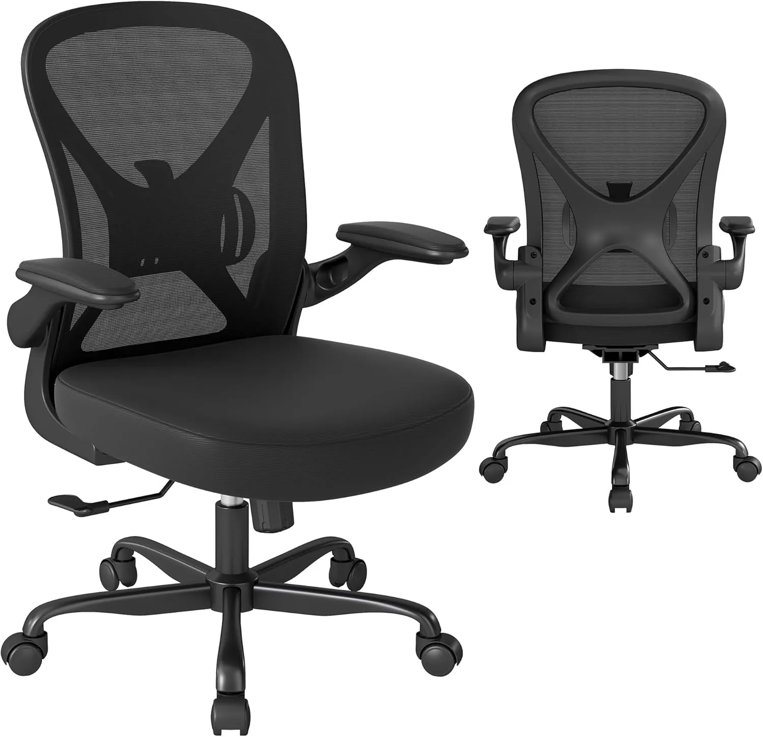 Mesh Office Chair with Adjustable Lumbar Support, Ergonomic Home Office Desk Chair with Wheels and Flip-up Arms, Black