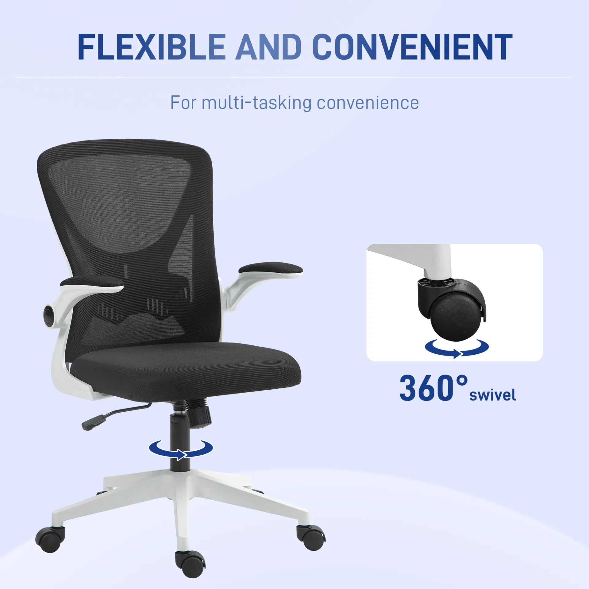 Mesh Office Chair with Flip-Up Armrests, Adjustable Height, Tilt, Ergonomic Desk Chair, Black & White | Vinsetto