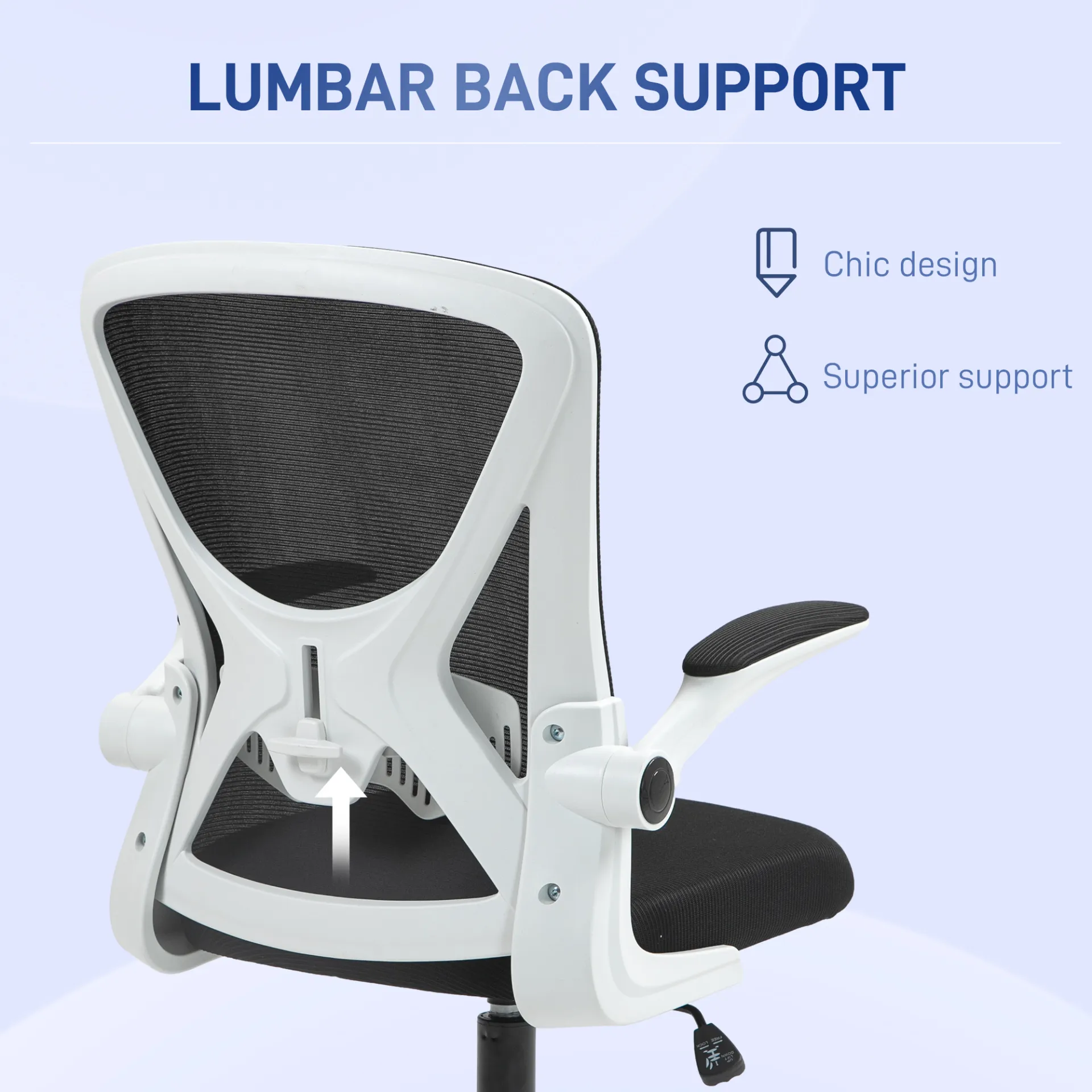 Mesh Office Chair with Flip-Up Armrests, Adjustable Height, Tilt, Ergonomic Desk Chair, Black & White | Vinsetto