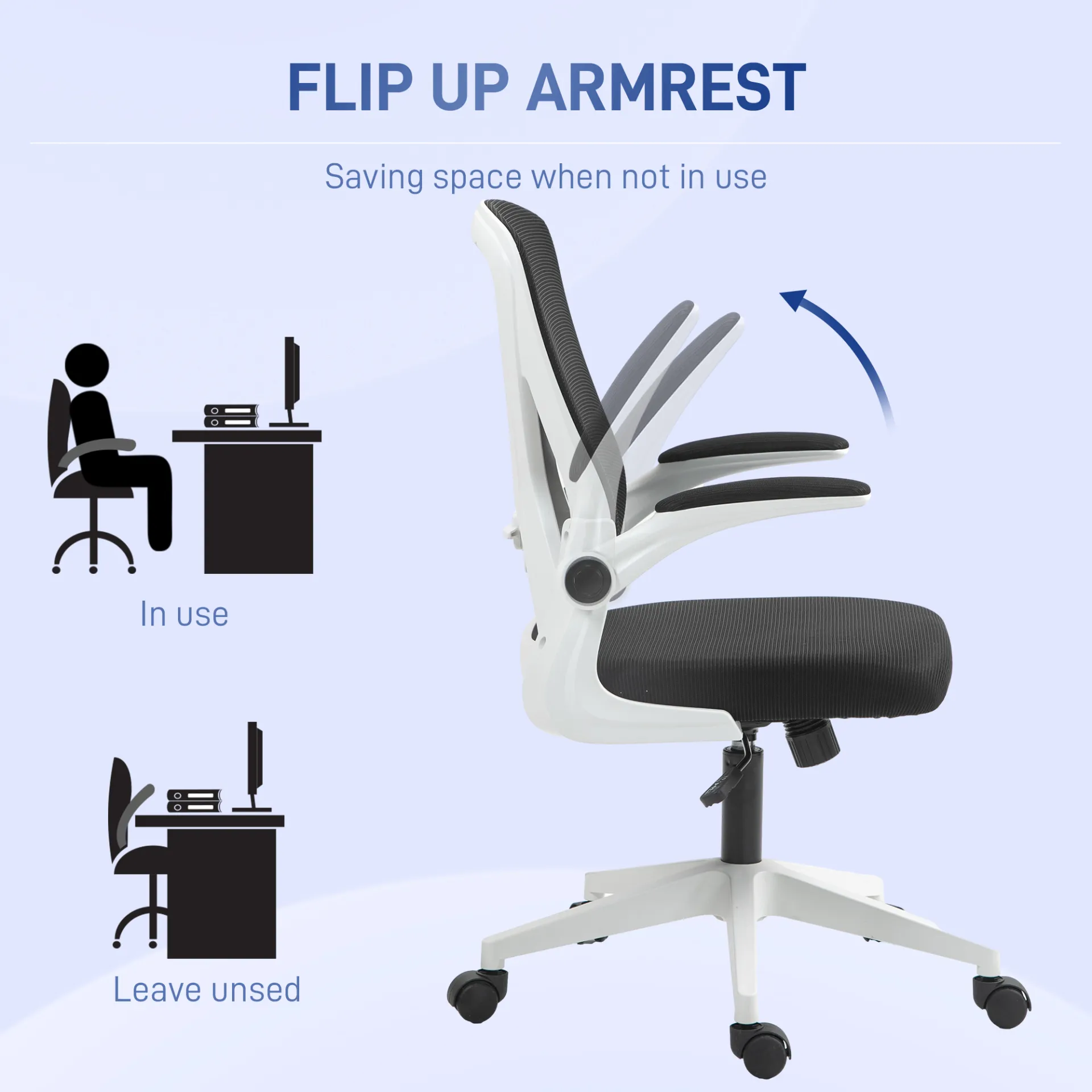 Mesh Office Chair with Flip-Up Armrests, Adjustable Height, Tilt, Ergonomic Desk Chair, Black & White | Vinsetto