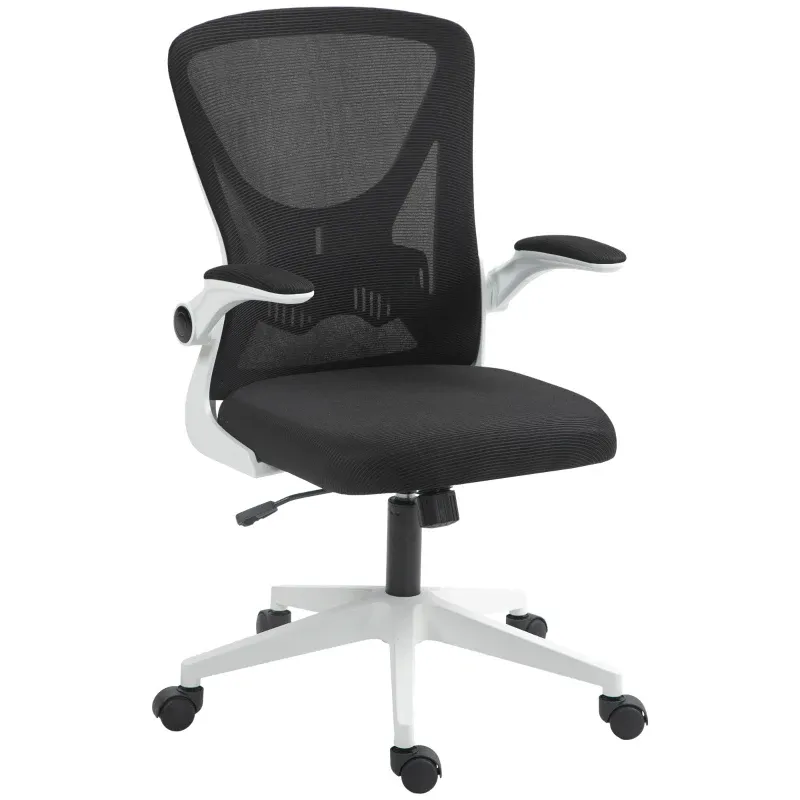 Mesh Office Chair with Flip-Up Armrests, Adjustable Height, Tilt, Ergonomic Desk Chair, Black & White | Vinsetto