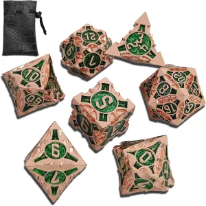 Metal DND Dice Set Dungeons and Dragons D20 Polyhedral D&D Dice 7pcs Apply to Pathfinder TRPG MTG Role Playing Game D and D Accessories Black Storage Bag-Red Copper Green