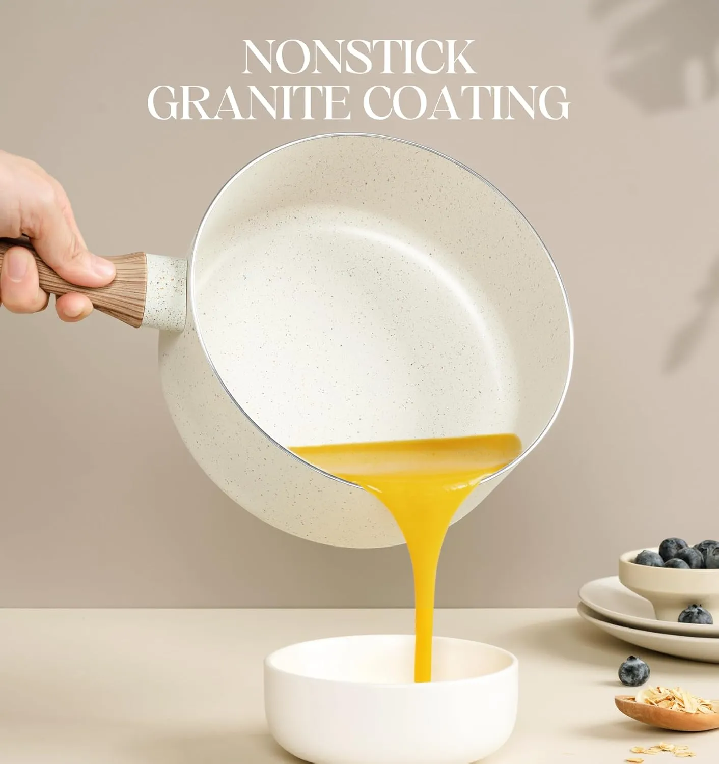 MICHELANGELO Saucepan Set with Lid, Nonstick Sauce Pan Sets with Granite Coatings, Non-Toxic Sauce Pot Sets of 3, Induction Compatible, 1Qt, 2Qt & 3Qt, White