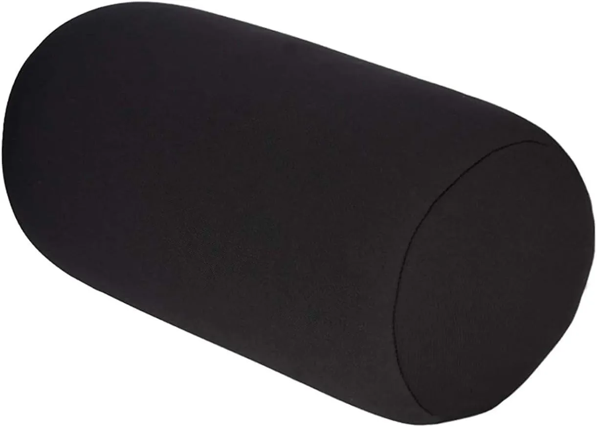 Microbead Roll Neck Pillows Comfy Bean Bag Pillow Mooshi Foam Bolster Tube Cushion Back Head Lumbar Support Sleeping Throw Pillows for Travel Airplane Car Sofa Bed (Black, 12.6''X6.3'')