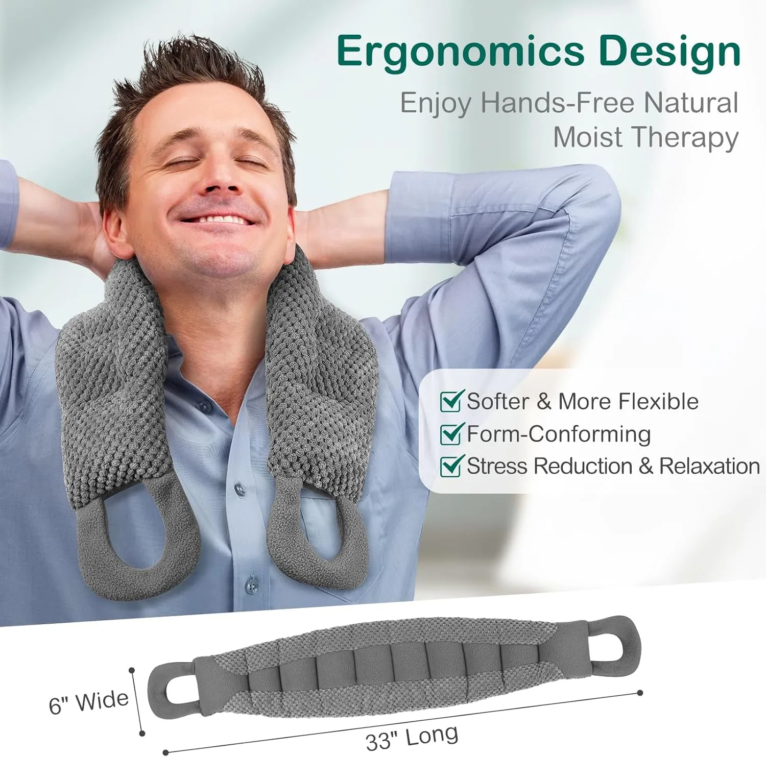 Microwavable Heating Pad for Neck and Shoulders Back 33 * 6" Extra Long Weighted Microwave Moist Heat Pack for Cramps, Pain Relief Warm Compress Neck Wrap to Relax Sore Muscles, Joints, 1 Pack