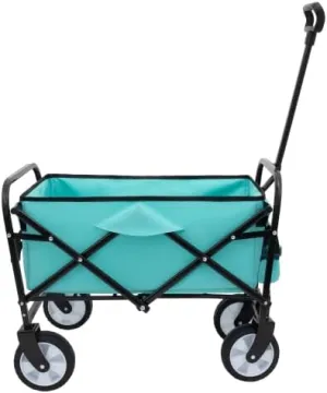 Minimeetall Collapsible Utility Wagon Cart, Dual-Layer Design, Heavy-Duty Frame with 360° Wheels, Turquoise, 3-Piece Liner Set