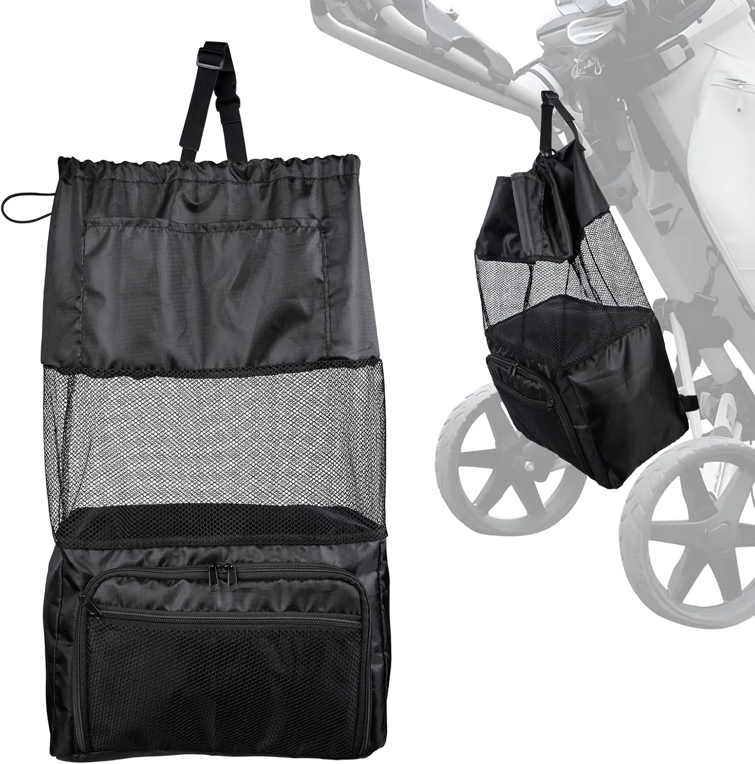 Mixsuper Push Carts for Golf Bags - Waterproof Canvas, Breathable Mesh, Wet-Dry Separation, Hook-and-Loop Fasteners Pocket Design, Golf Push Cart Accessories, Golf Bag Organizer