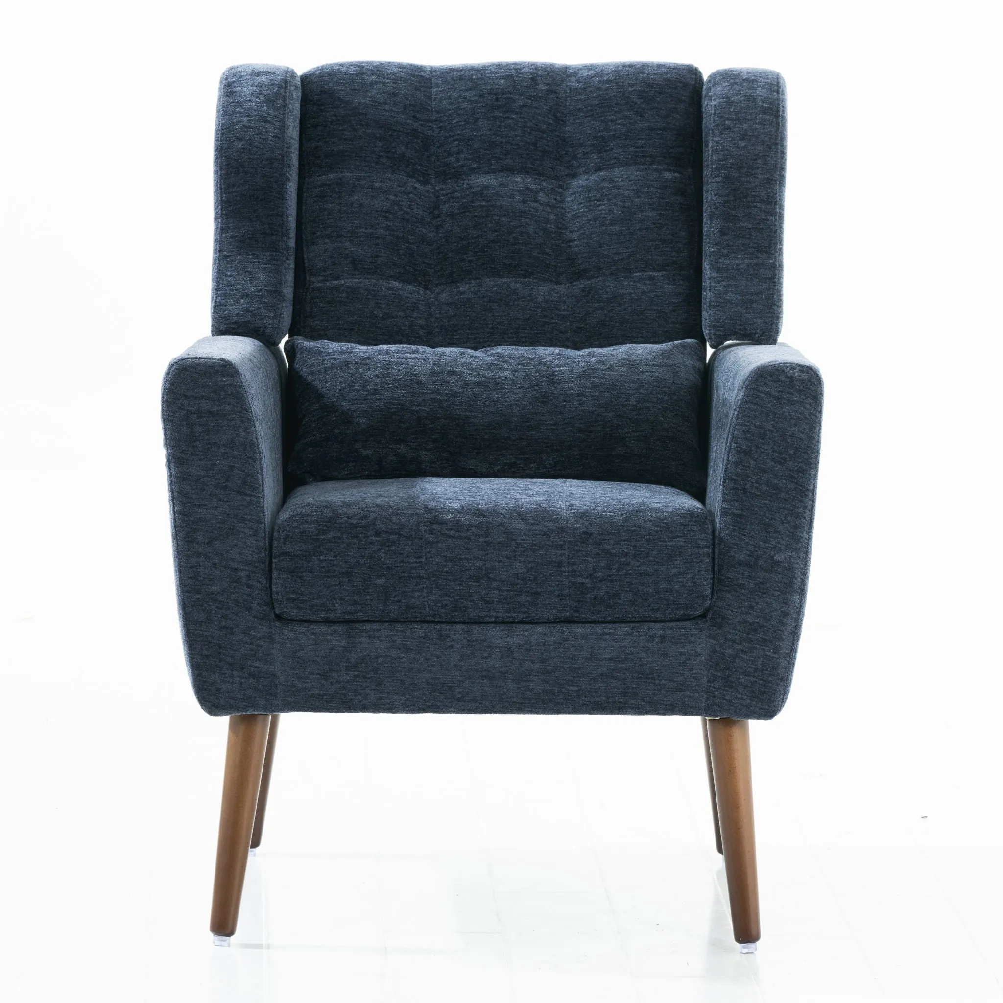 Modern Accent Chair, Chenille Arm Chairs For Living Room, Upholstered Mordern Armchair, Comfy Soft Padded Lounge Chair In Small Space, Bedroom, With Pillow, Solid Wood Leg