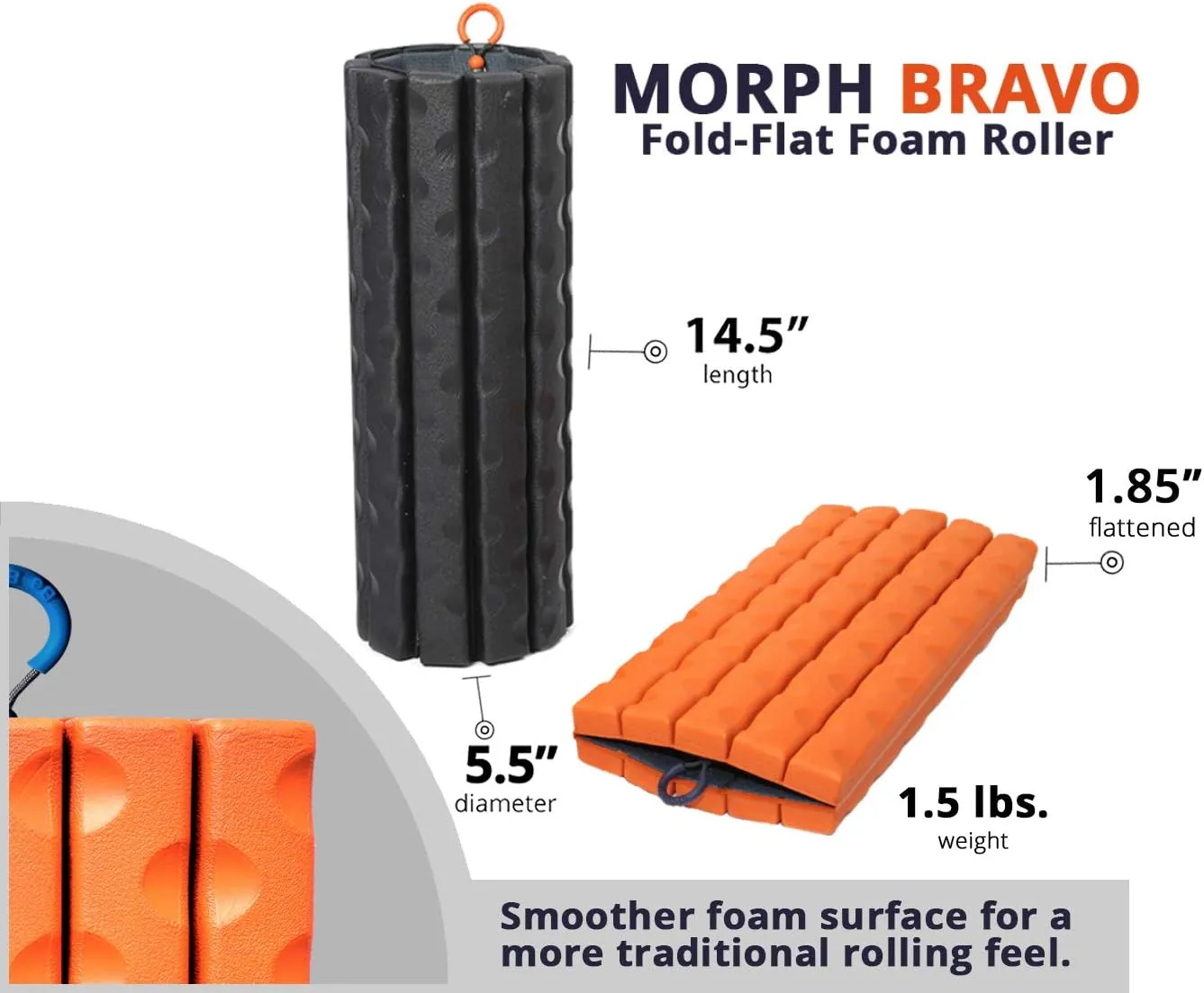 Morph Foam Roller (Bravo-Midnight) Collapsible Travel Foam Roller for Back Pain Relief, Workout Muscle Recovery, Back Massager, Deep Tissue Leg Massage, Back Cracker, Stretcher; Small, Portable