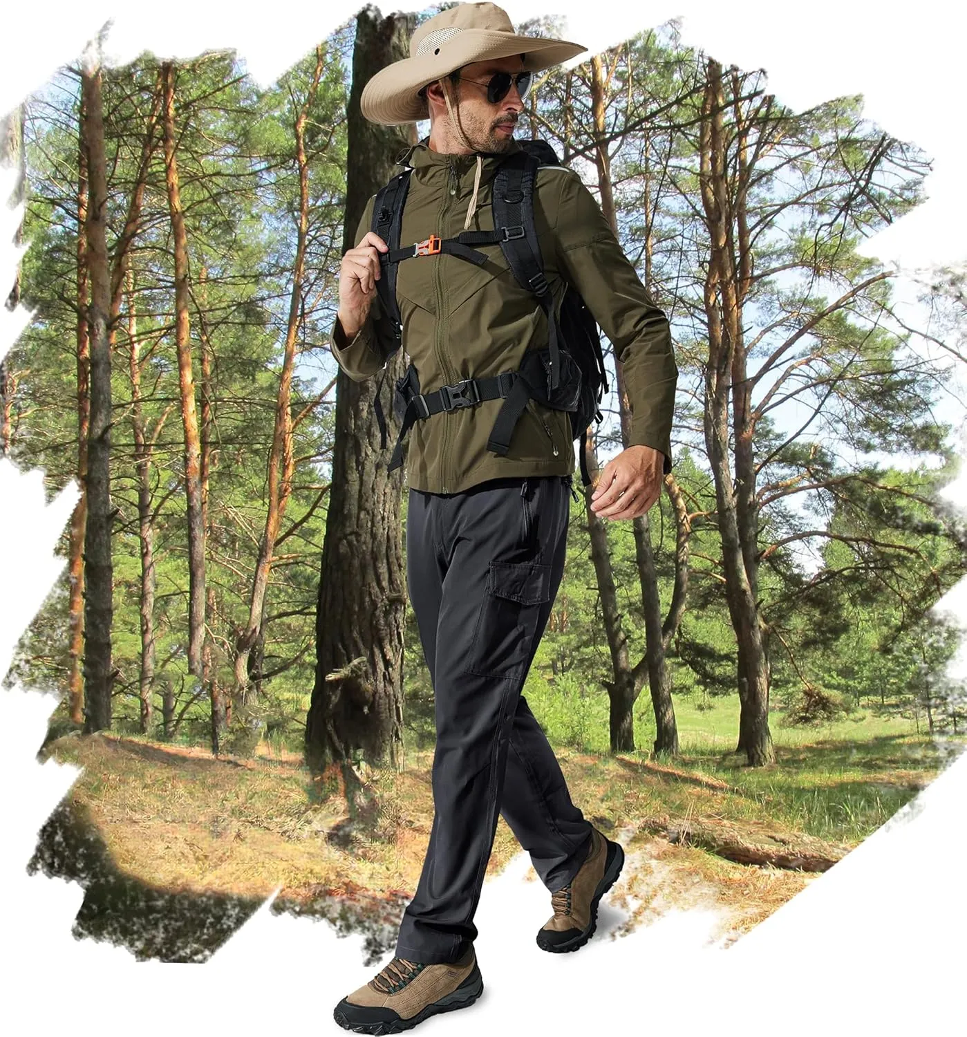 MOURCE Hiking Pants Men Lightweight Quick Dry - Water Resistant Stretch Cargo Travel Pants for Men with 6 Pockets
