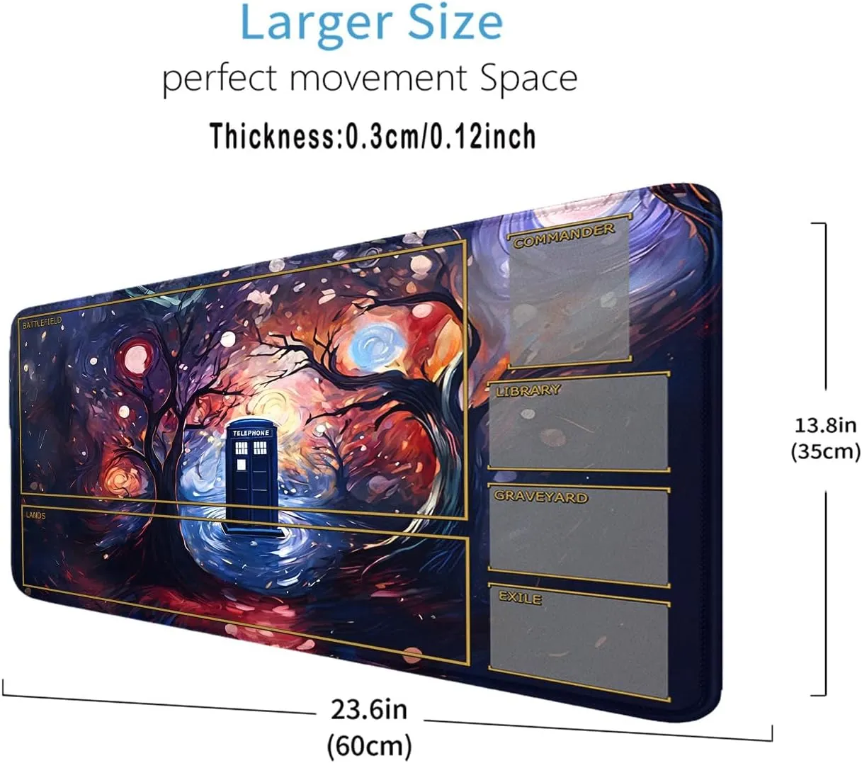 MTG MAT, 24" x 14" MTG Playmats Stitched Edges for MTG TCG Trading Card Smooth Rubber Surface Anti-Slip Mouse Pad with Storage Bag Thickened 3mm