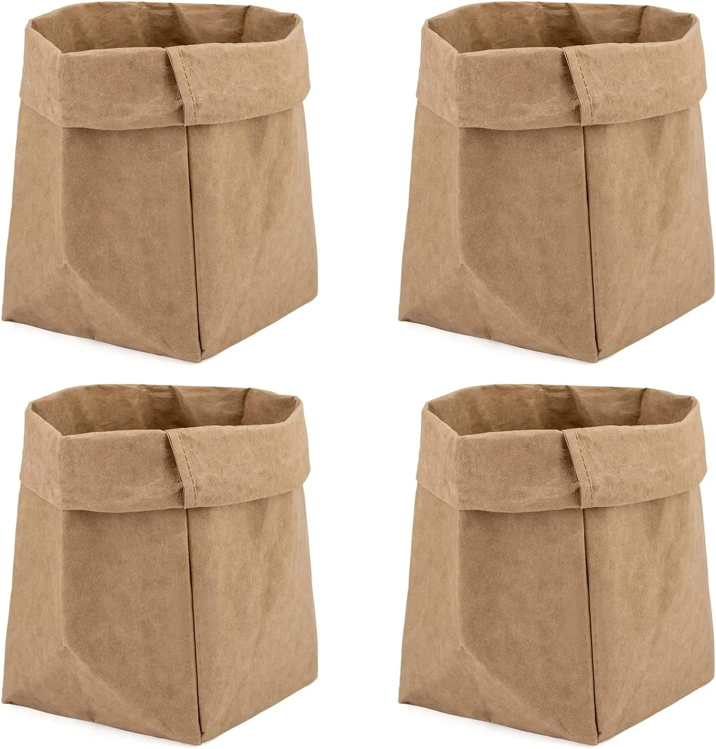 Muka 4 Pack Washable Kraft Paper Bag, Cosmetic Organizer Makeup Brush Cup Holder 4-3/4 x 4-3/4 x 8-3/4 Inch