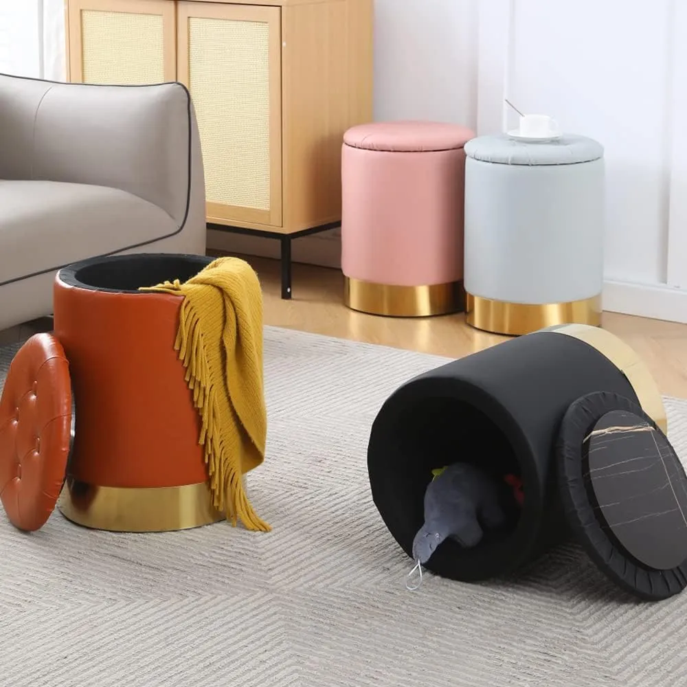 Mxfurhawa Storage Ottoman Multipurpose Footrest Stool with Metal Base Modern Round Vanity Stool Chair Ottoman Foot Stools Support 300 lbs Padded Seat for Living Room