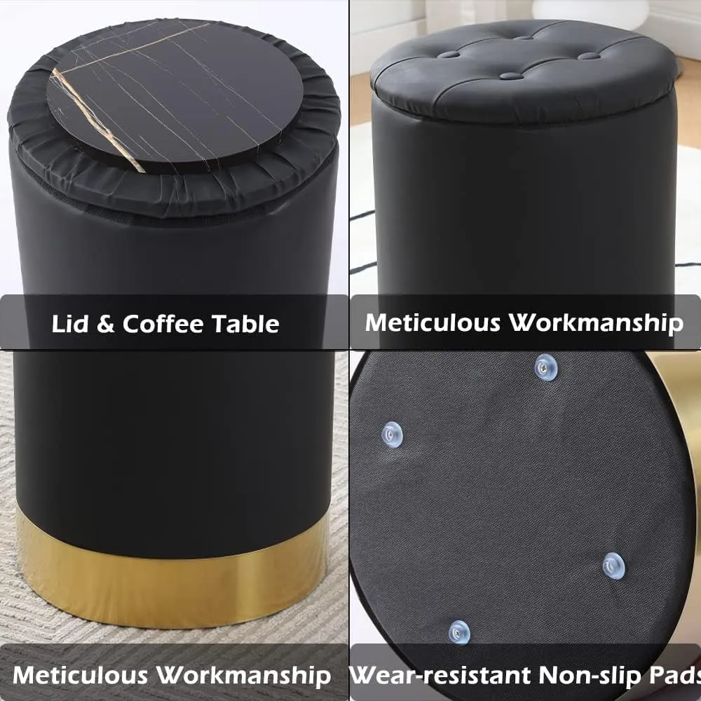 Mxfurhawa Storage Ottoman Multipurpose Footrest Stool with Metal Base Modern Round Vanity Stool Chair Ottoman Foot Stools Support 300 lbs Padded Seat for Living Room