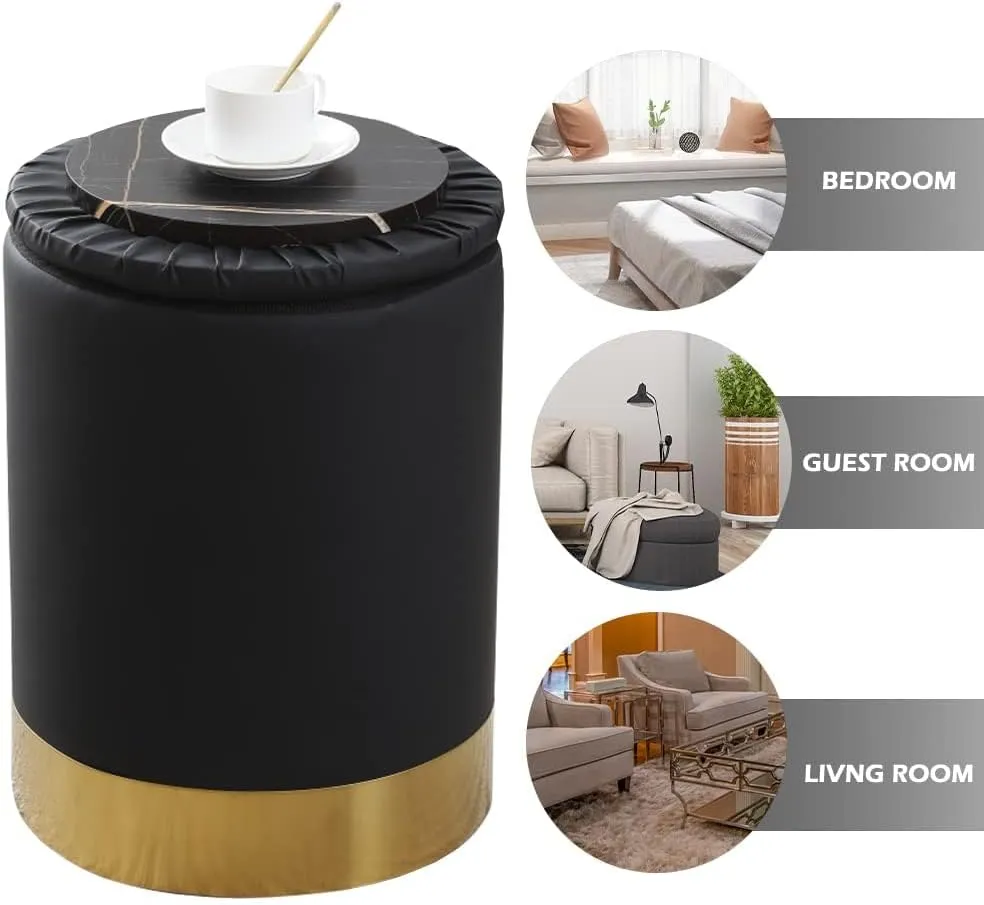 Mxfurhawa Storage Ottoman Multipurpose Footrest Stool with Metal Base Modern Round Vanity Stool Chair Ottoman Foot Stools Support 300 lbs Padded Seat for Living Room
