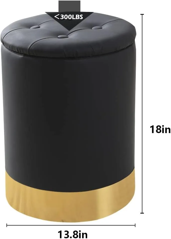 Mxfurhawa Storage Ottoman Multipurpose Footrest Stool with Metal Base Modern Round Vanity Stool Chair Ottoman Foot Stools Support 300 lbs Padded Seat for Living Room