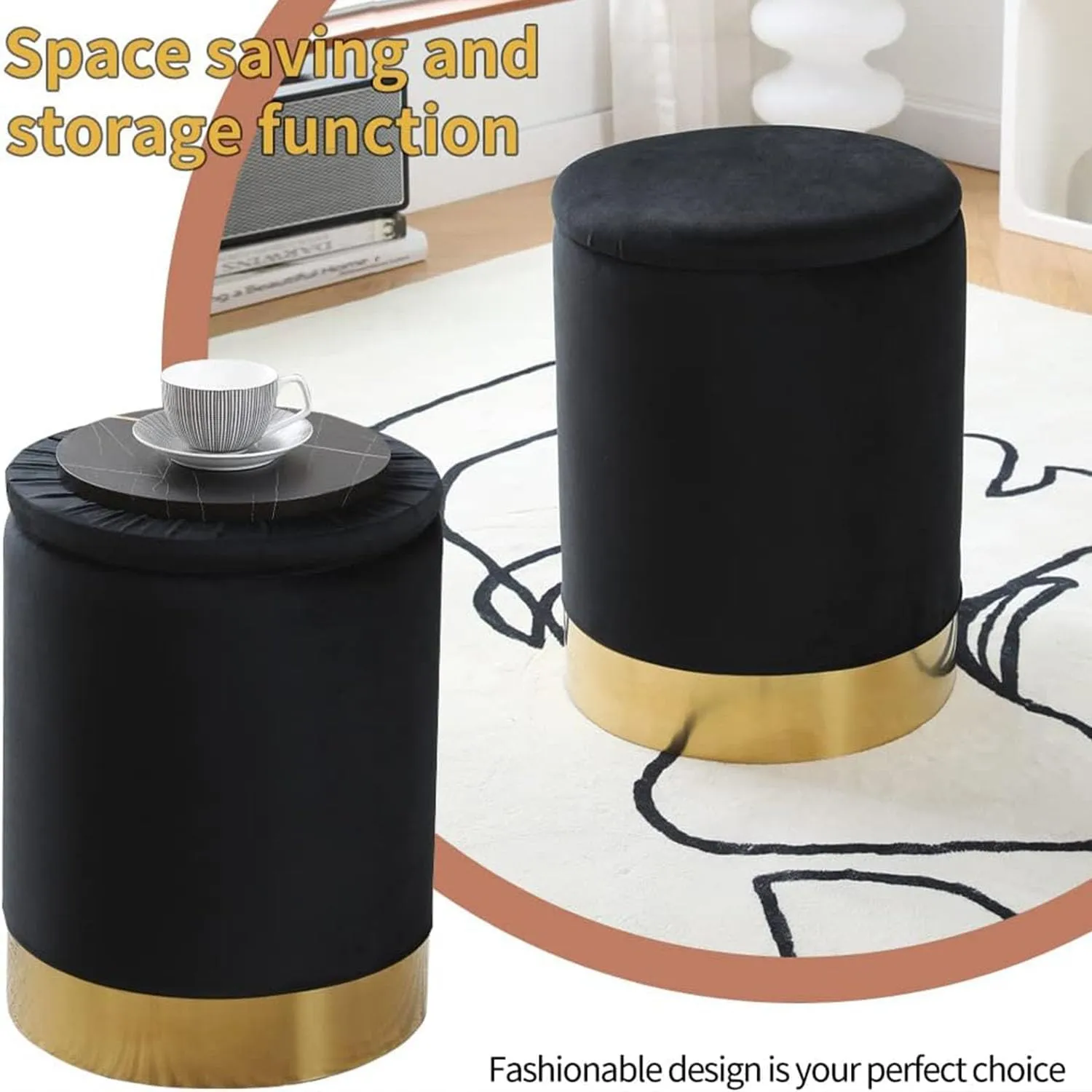 Mxfurhawa Storage Ottoman Multipurpose Footrest Stool with Metal Base Modern Round Vanity Stool Chair Ottoman Foot Stools Support 300 lbs Padded Seat for Living Room