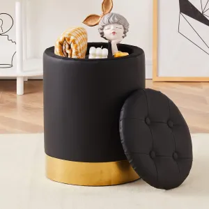 Mxfurhawa Storage Ottoman Multipurpose Footrest Stool with Metal Base Modern Round Vanity Stool Chair Ottoman Foot Stools Support 300 lbs Padded Seat for Living Room