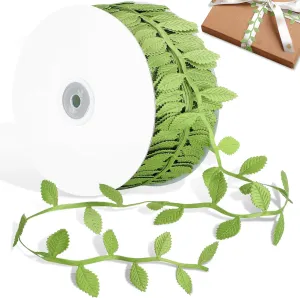 Naidiler Leaf Ribbon, 60 Yards Artificial Green Ribbons for Crafts, Grass Olive Green Leaf Trim Rope for Baby Shower Wedding Party Wrapping Home Decor Wreath Garland
