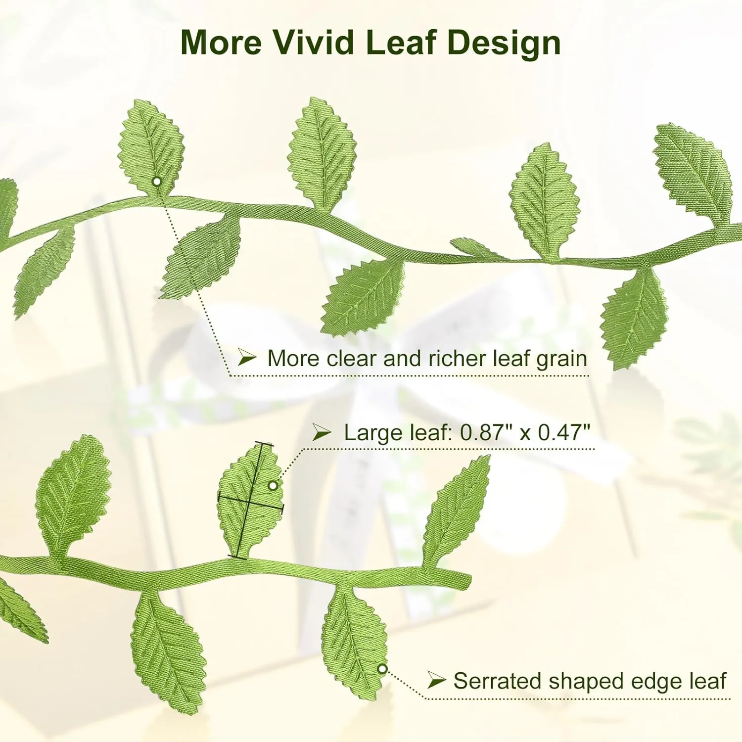 Naidiler Leaf Ribbon, 60 Yards Artificial Green Ribbons for Crafts, Grass Olive Green Leaf Trim Rope for Baby Shower Wedding Party Wrapping Home Decor Wreath Garland