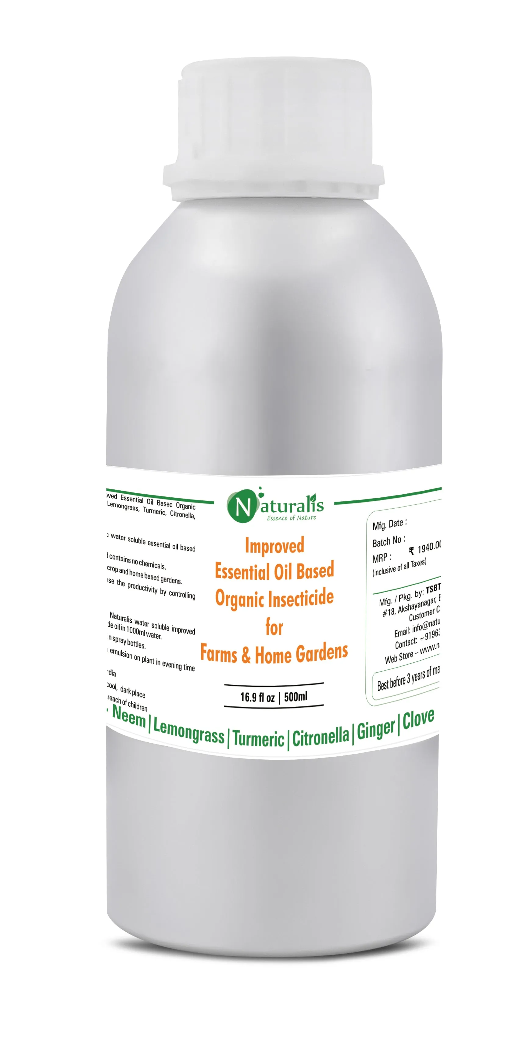 Naturalis New Improved Essential Oil Based Organic Insecticide (Neem, Lemongrass, Citronella, Turmeric) Farms & Home Gardens