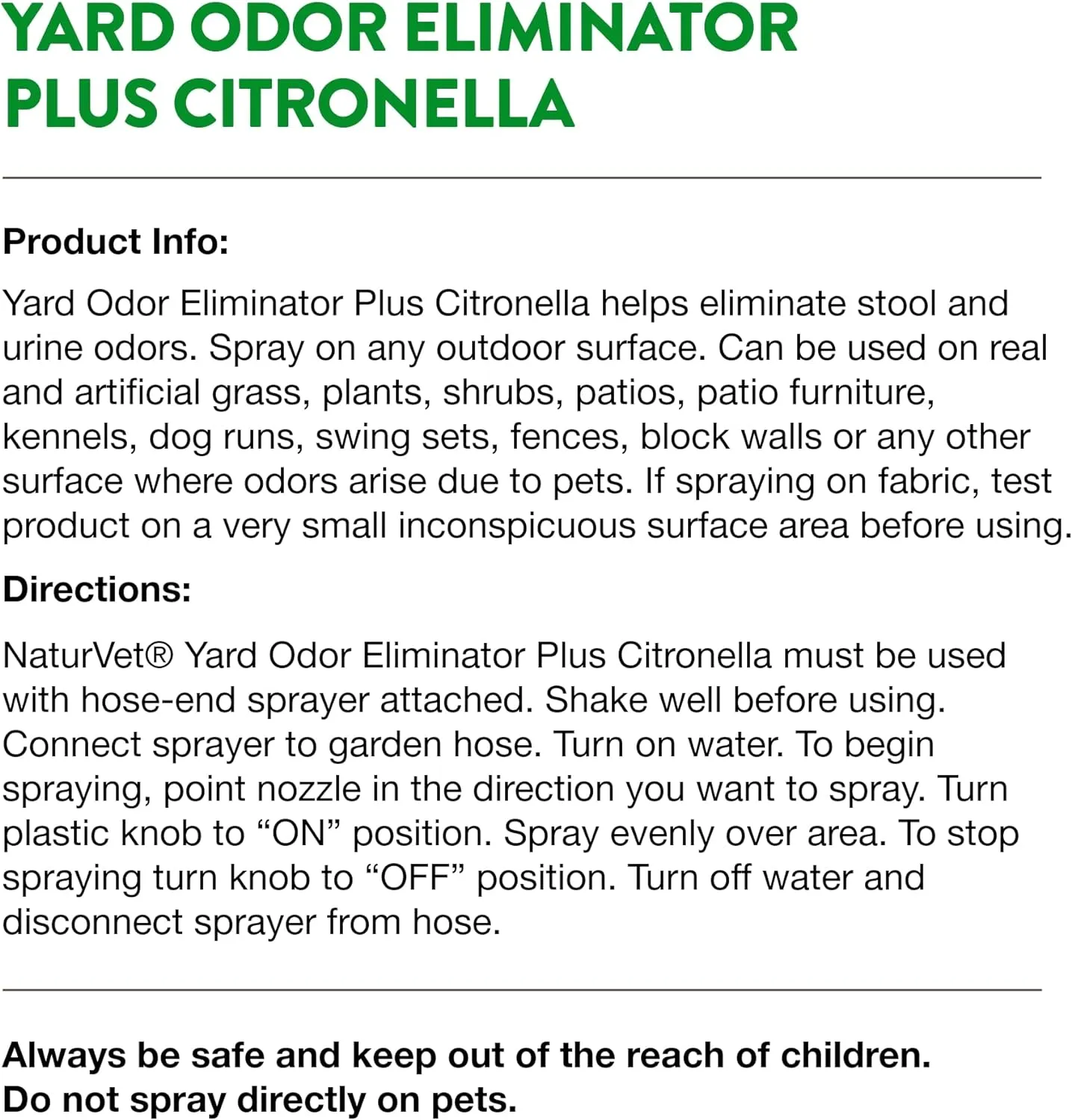 NaturVet – Yard Odor Eliminator Plus Citronella Spray – Eliminate Stool and Urine Odors from Lawn and Yard – Designed for Use on Grass, Patios, Gravel, Concrete & More – 32oz with Hose Nozzle