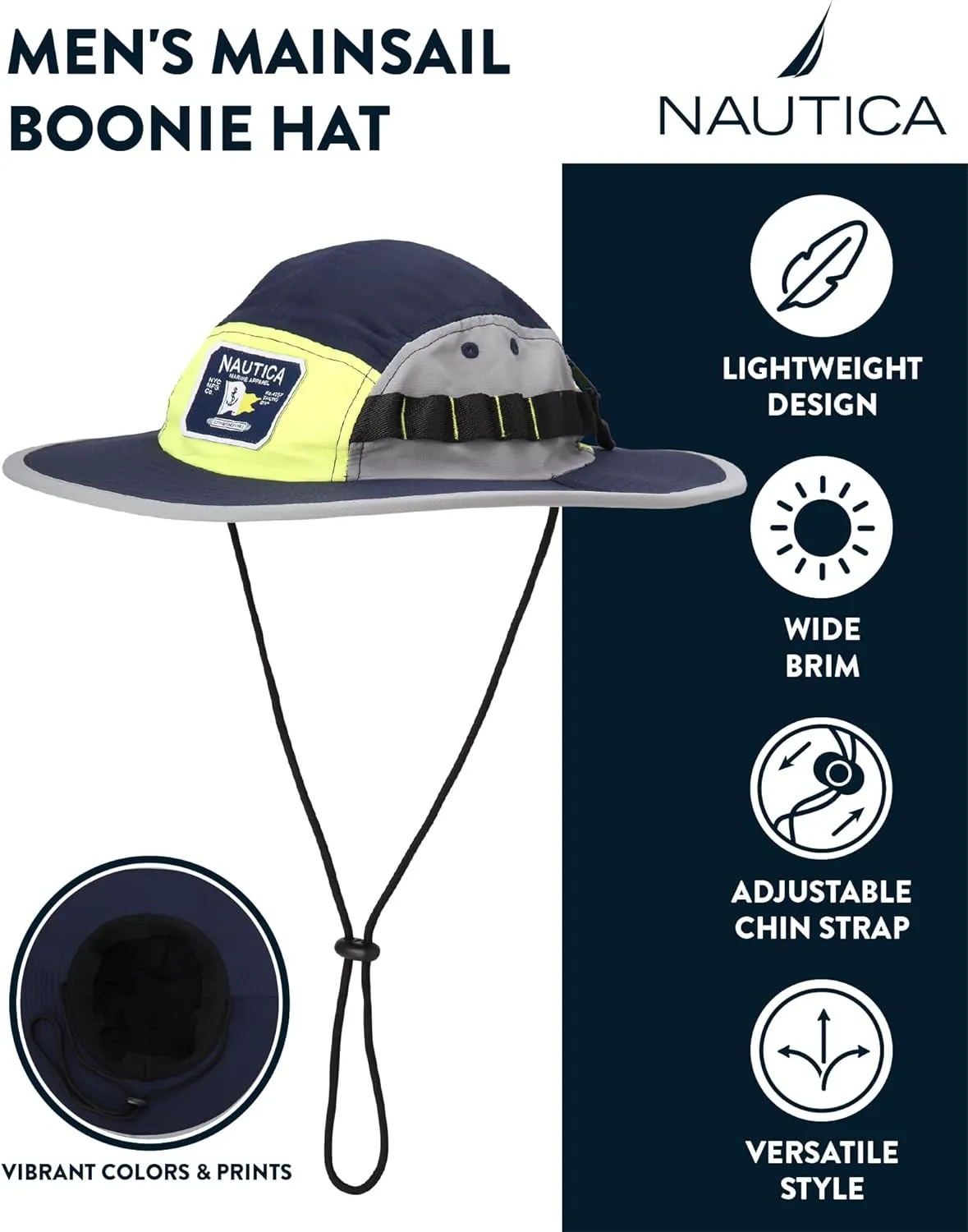 Nautica Men's Mainsail Boonie Hat - UV Protection Wide Brim Safari Fishing Hat