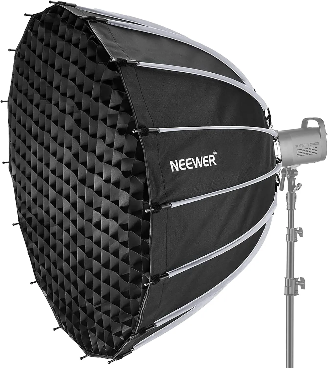 NEEWER 47.2inch/120cm Parabolic Softbox Quick Set up Quick Folding, with Diffusers/Honeycomb Grid/Bag, Compatible with Aputure 120d Light Dome Godox sl60w NEEWER RGB CB60 and Other Bowens Mount Lights