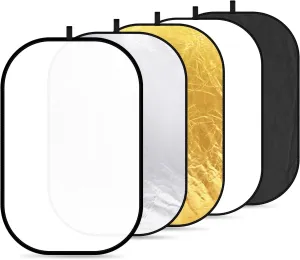 NEEWER 47"x71"/120x180cm Light Reflectors for Photography, Portable 5 in 1 Collapsible Multi Disc with Bag - Translucent, Silver, Gold, Black, White Diffuser for Studio and Outdoor Lighting