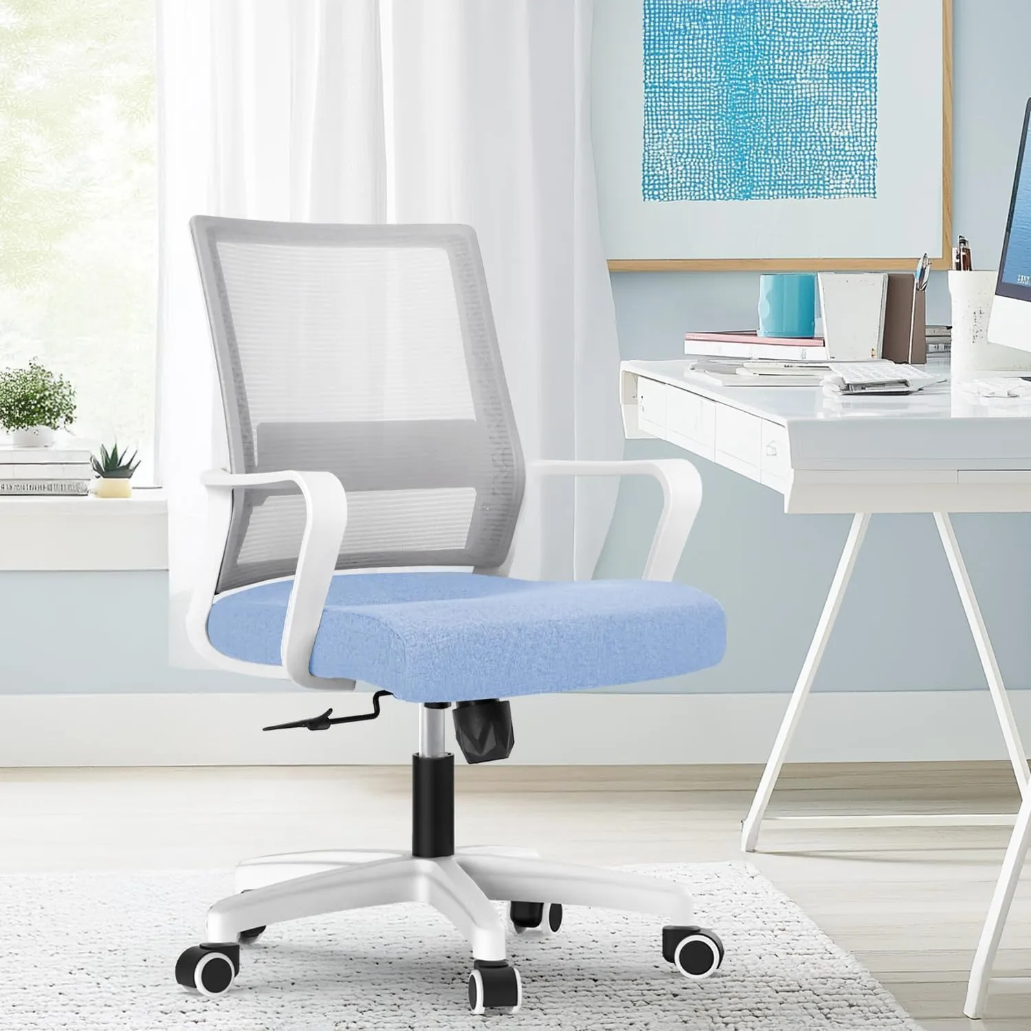 NEO CHAIR Office Chair Gaming Desk Computer Chair Ergonomic Mesh Mid Back with Wheels Lumbar Support Comfy Swivel Adjustable for Home (Sky Blue)